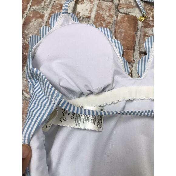Jessica Simpson Swimsuit SZ MED Tie Back Striped Blue White Ruffle One PC Tummy - Picture 10 of 10